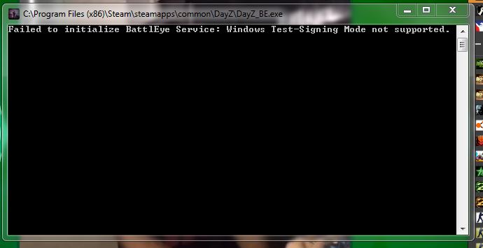 Не удалось инициализировать службу battleye windows test signing mode not supported dayz